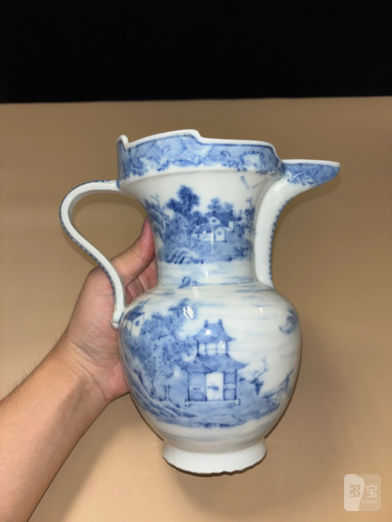 清乾隆 青花山水纹僧帽壶 - 图4